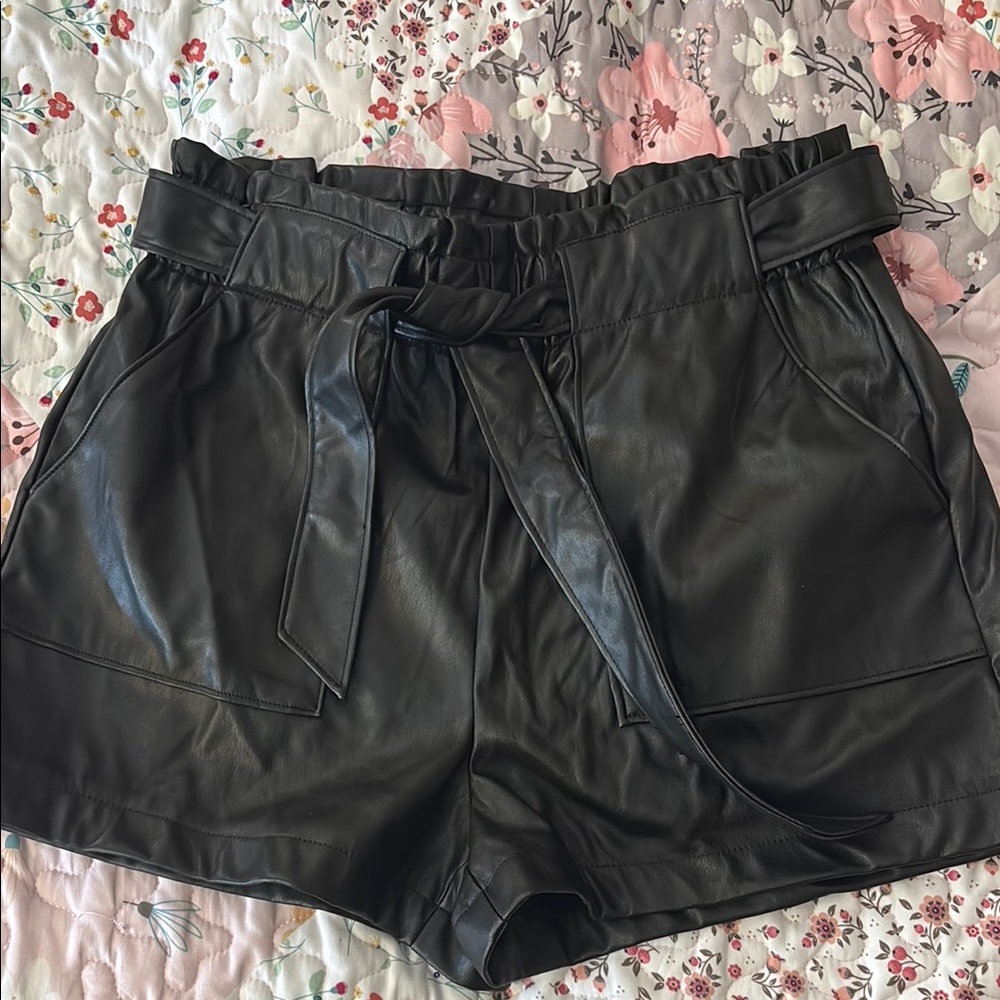 Black Leather Women's Shorts